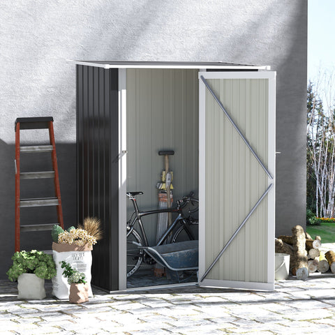 Outsunny 5ft x 3ft metal garden storage shed with sloped roof black beige corrugated metal exterior and foundation kit