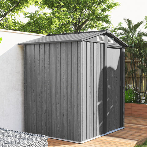 Outsunny 5ft x 4.3ft outdoor garden storage shed in grey wood effect plastic with vertical panels and foundation kit included