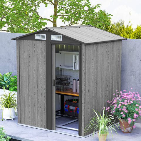 Outsunny grey wood effect garden storage shed 5ft x 4.3ft with open door to access inside easily foundation kit included