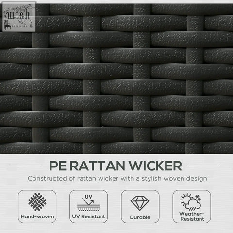 Black pe rattan wicker two reclining chairs two storage footstools and tempered glass top table for outdoor use