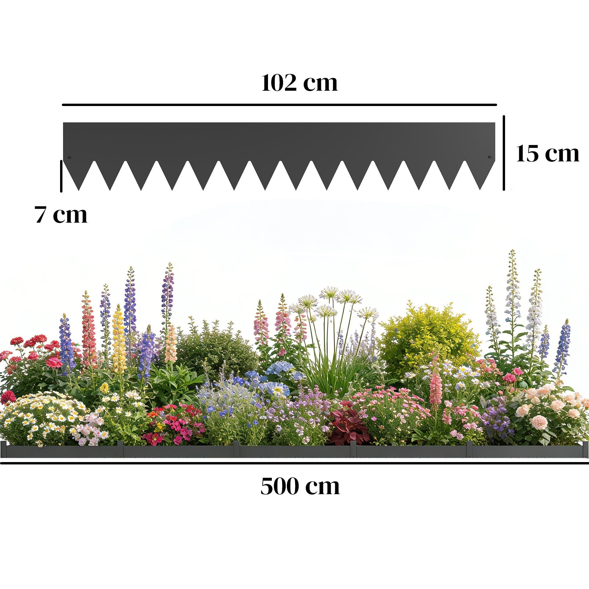 Outsunny 5pcs black flexible metal garden fence panels 102cm by 15cm with serrated edge for no dig installation