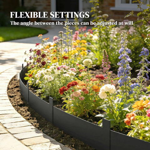 Outsunny 5pcs black flexible metal garden fence panels with adjustable segments for no-dig installation garden border