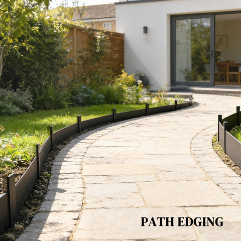 Outsunny 5pcs garden fence with black flexible metal picket panels featuring modern design and no-dig installation
