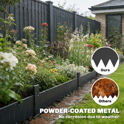 Outsunny 5pcs black powder-coated metal garden fence panels with sleek modern design and flexible metal no-dig installation