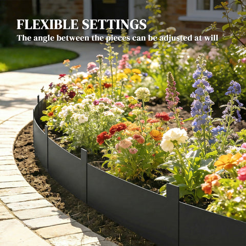Outsunny 5pcs black flexible metal garden fence panels with adjustable segments for easy no-dig installation