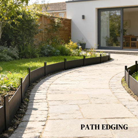 Outsunny 5pcs garden fence panels in sleek dark brown flexible metal for keeping mulch and defining garden paths