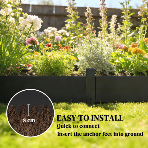 Outsunny black plastic garden fence frame with anchor feet for easy ground installation keeping mulch contained