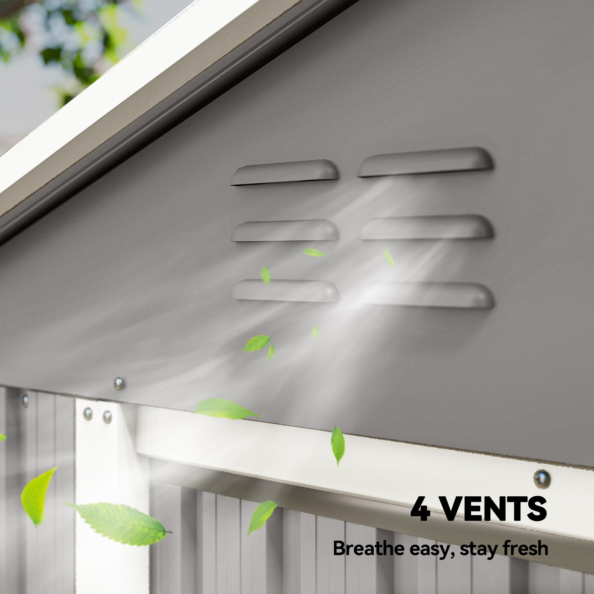Outsunny 6.5 x 3.5ft light grey metal garden storage shed back with gray galvanised steel ventilation slats for airflow