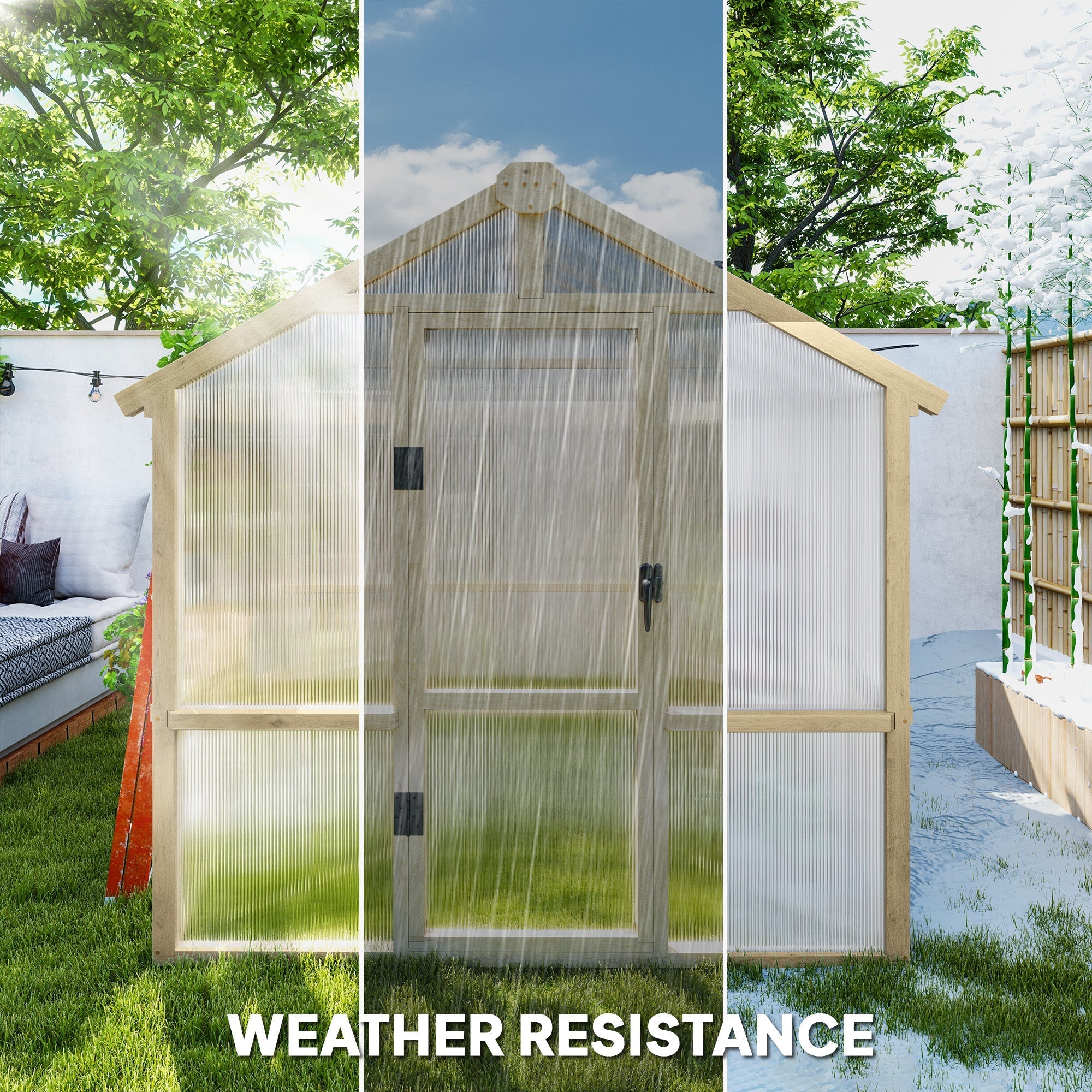 Outsunny 6.6x6ft polycarbonate greenhouse with fir wood frame translucent panels and lockable door for growing plants