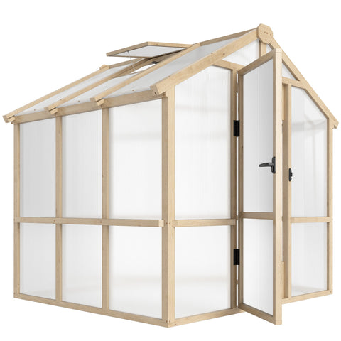 Outsunny 6.6 x 6ft polycarbonate greenhouse with fir wood frame and translucent ribbed panels for garden plants