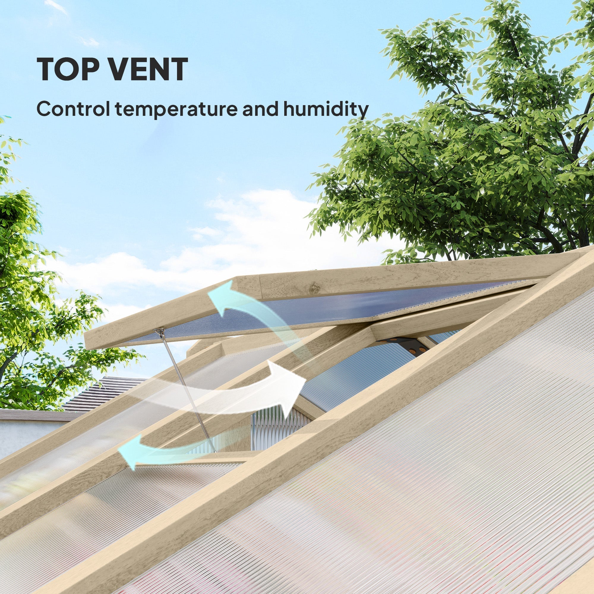 Outsunny brown polycarbonate greenhouse with fir wood frame skylight and adjustable vent for garden plants
