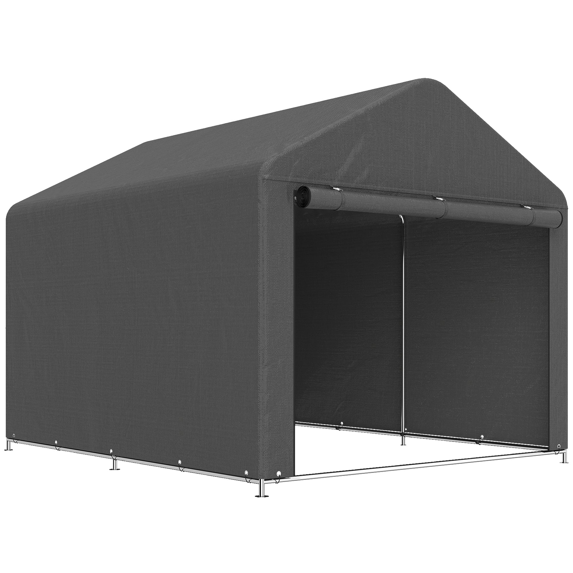 Dark grey garden storage shed with durable fabric canopy and galvanised metal frame for outdoor bike and tool storage