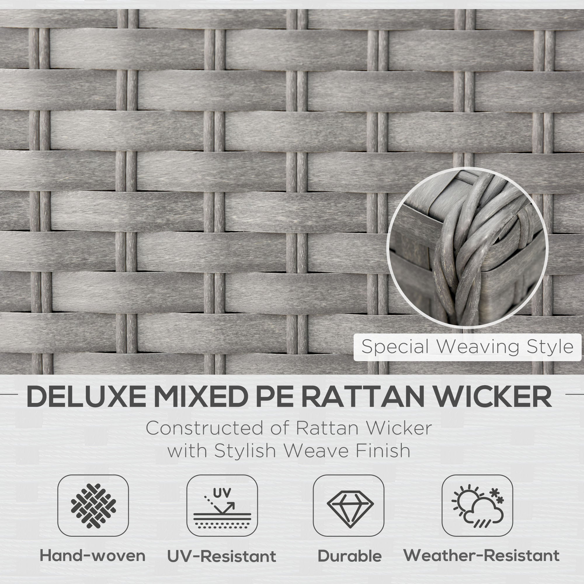 Gray mixed pe rattan wicker double corner sofa set with thick cushions and glass top coffee table for outdoor use