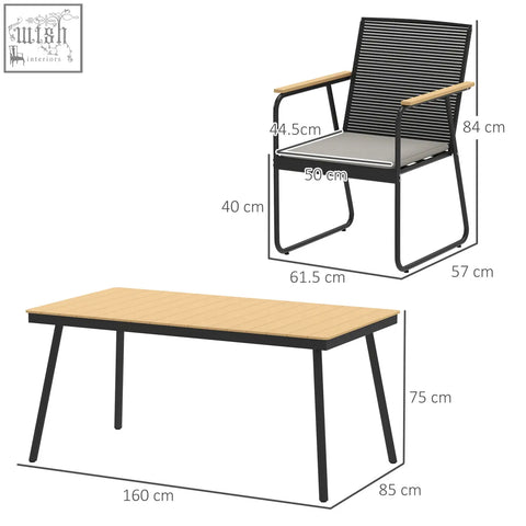 Black metal frame patio chair with light wood armrests and gray cushion from outsunny seater garden dining set nature wood finish