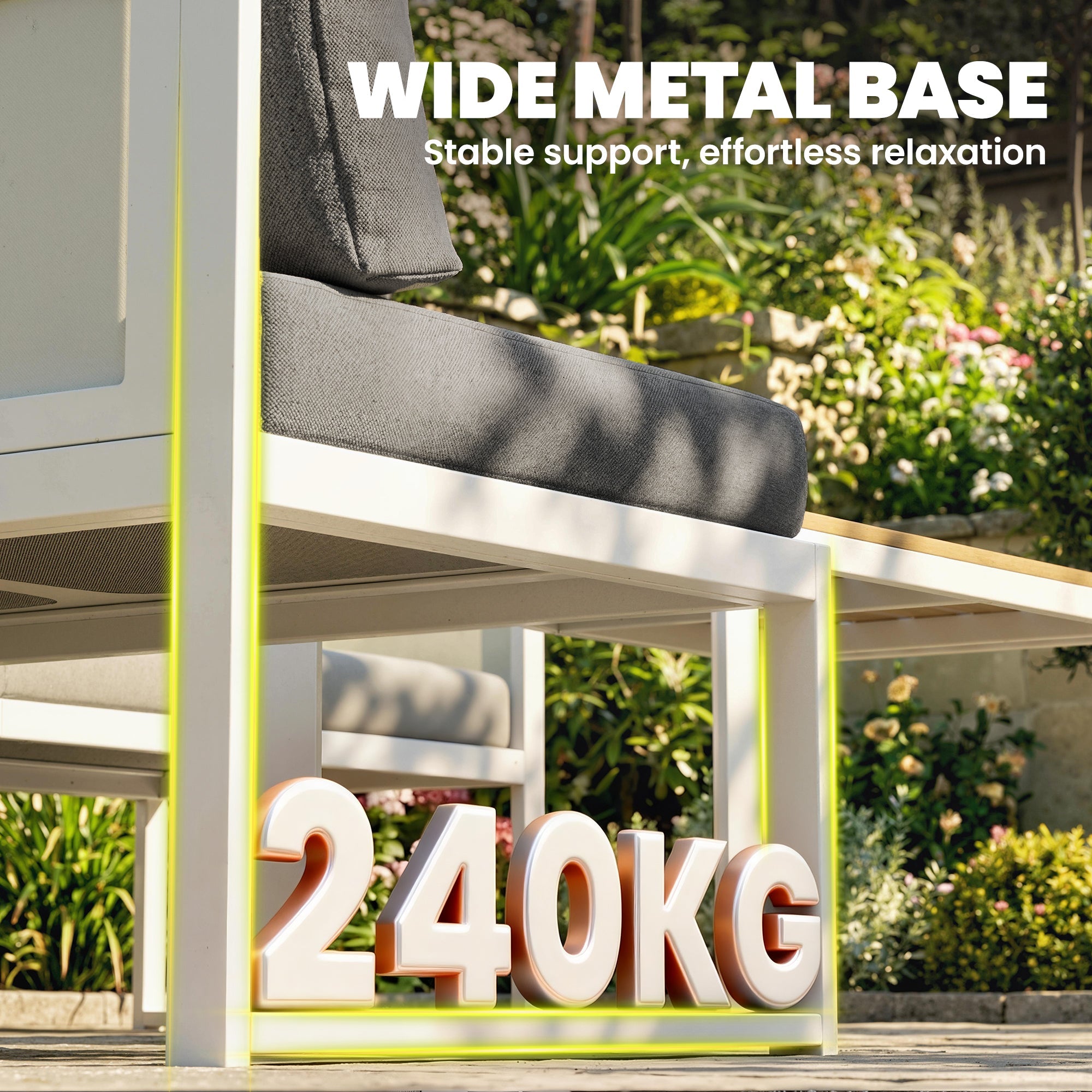 White metal outdoor chair with wide base and dark gray cushion in outsunny metal garden furniture set