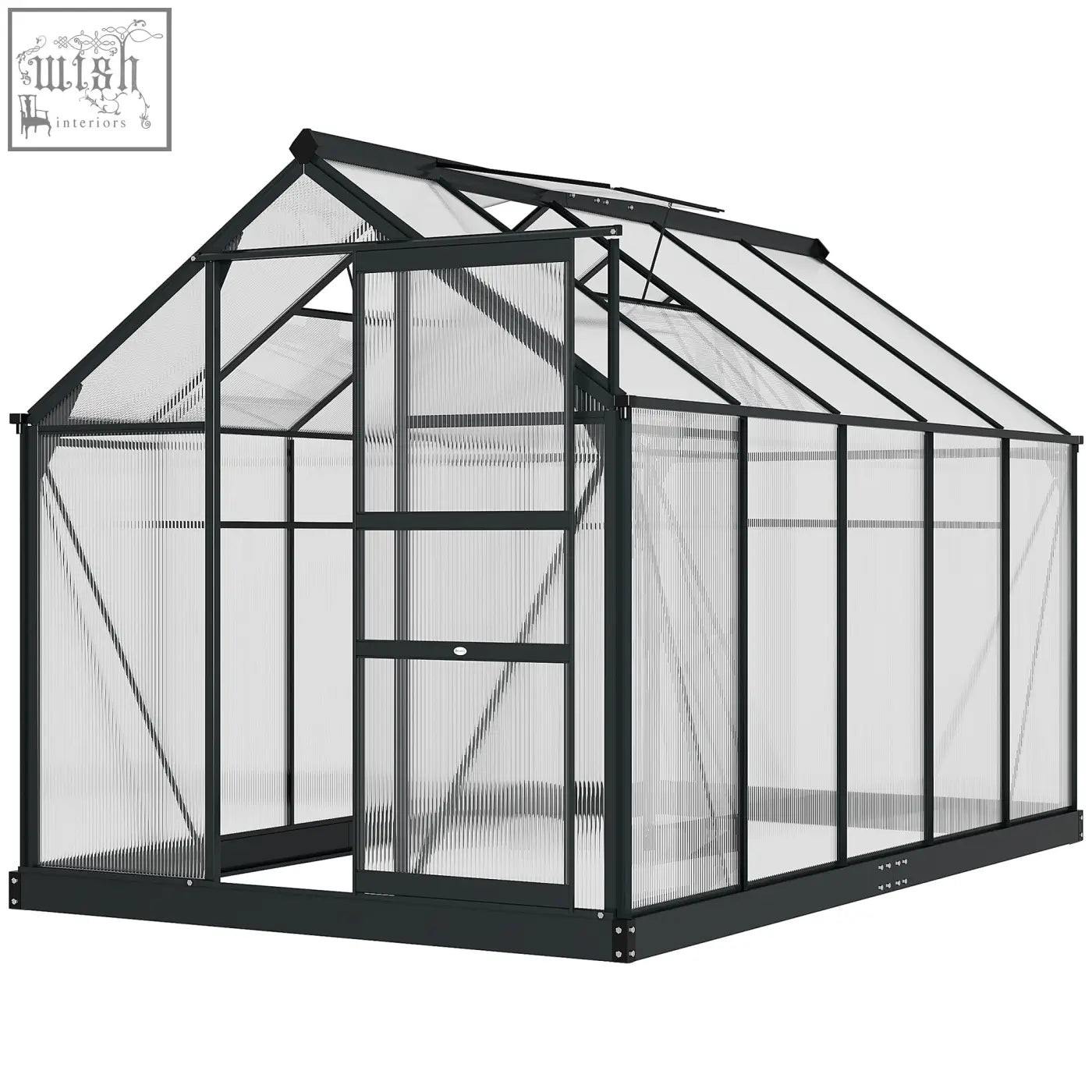 Black-framed outsunny 6 x 10ft polycarbonate greenhouse with aluminium frame and four ground stakes included