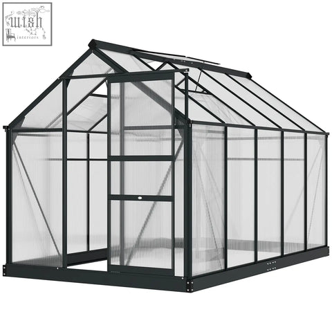 Black-framed outsunny 6 x 10ft polycarbonate greenhouse with aluminium frame and four ground stakes included