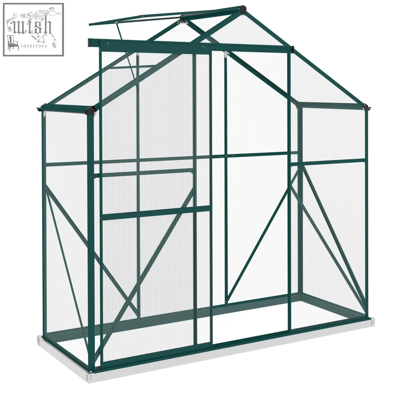 Outsunny 200cm size green aluminium frame greenhouse with sliding door polycarbonate panels and rain gutter