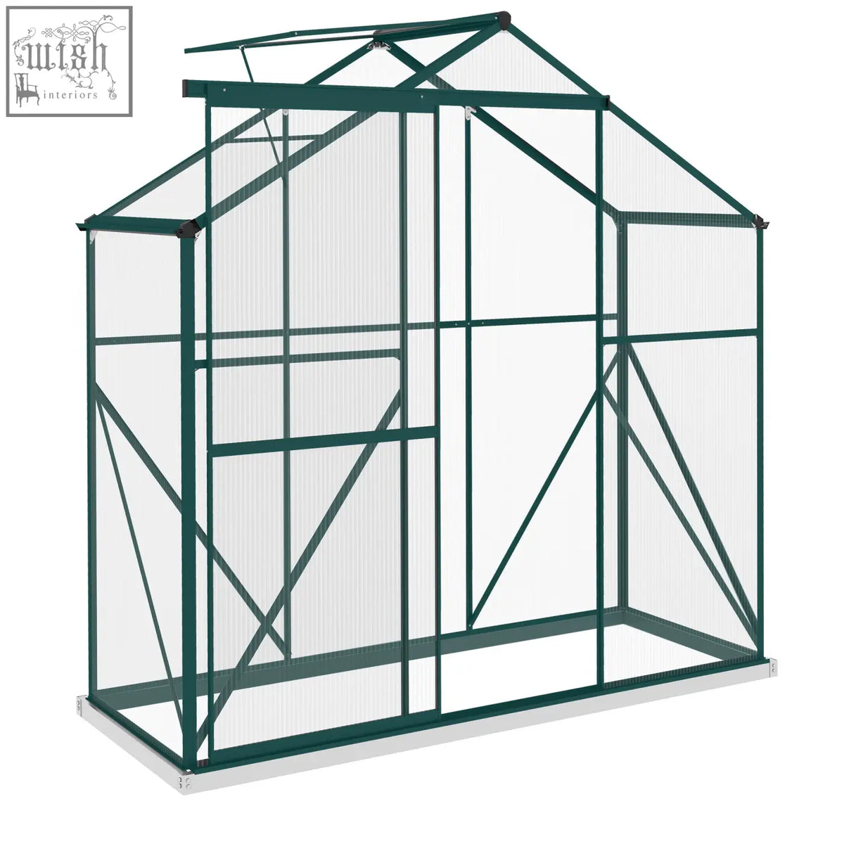 Outsunny 200cm size green aluminium frame greenhouse with sliding door polycarbonate panels and rain gutter