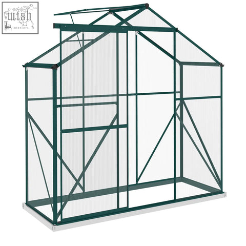 Outsunny 200cm size green aluminium frame greenhouse with sliding door polycarbonate panels and rain gutter