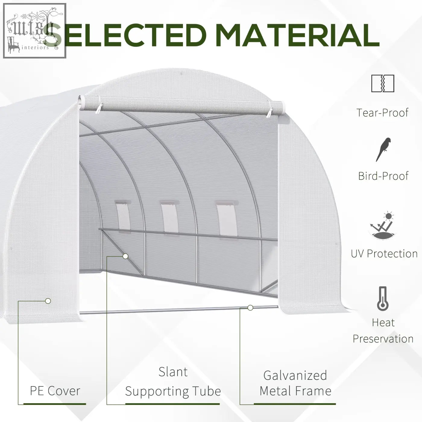 Outsunny white polytunnel greenhouse with metal frame, slant tubes, zippered door, and 8 windows for garden use