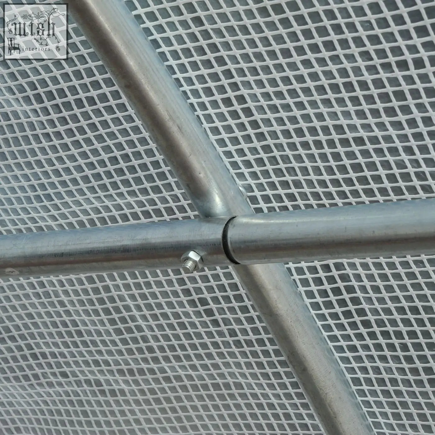 Silver metal frame with diamond patterned white mesh panels for outsunny galvanised metal polytunnel greenhouse