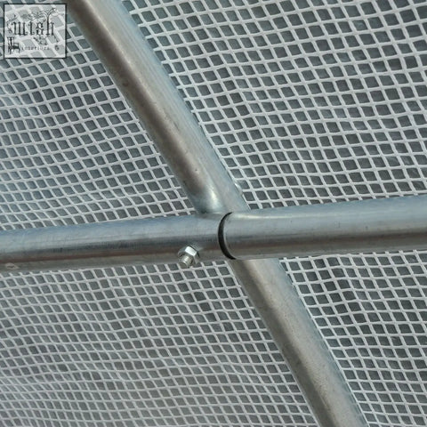 Silver metal frame with diamond patterned white mesh panels for outsunny galvanised metal polytunnel greenhouse