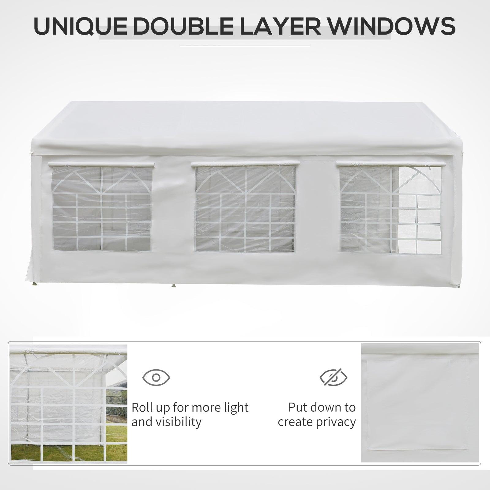 White canvas outsunny garden gazebo with double layer arched mesh windows for easy access at outdoor gatherings