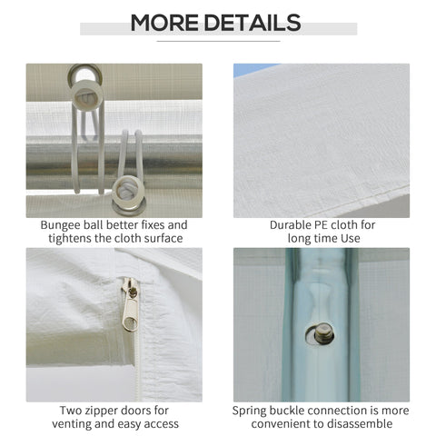 White pe cloth canopy garden gazebo with bungee ball tensioning zipper doors for easy access at outdoor gatherings