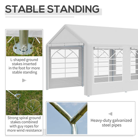 White outsunny pop-up gazebo with heavy-duty galvanized steel frame and l-shaped stakes for stable outdoor gatherings and easy access plastic canopy