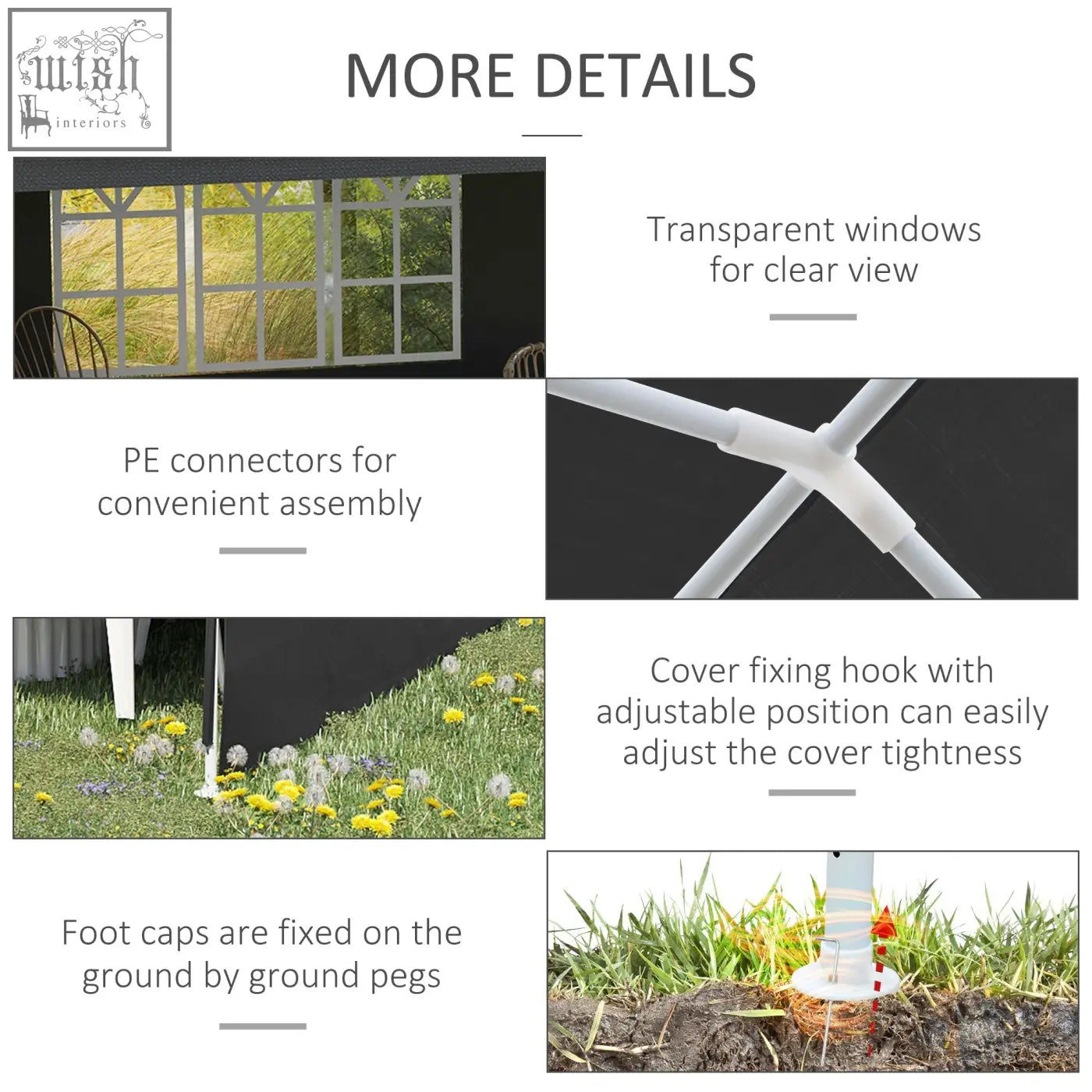 White plastic pe connectors for easy assembly of outsunny dark grey party tent gazebo with guy ropes and ground pegs