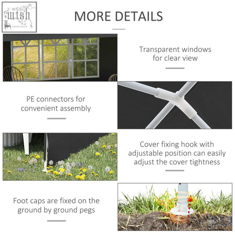 White plastic pe connectors for easy assembly of outsunny dark grey party tent gazebo with guy ropes and ground pegs