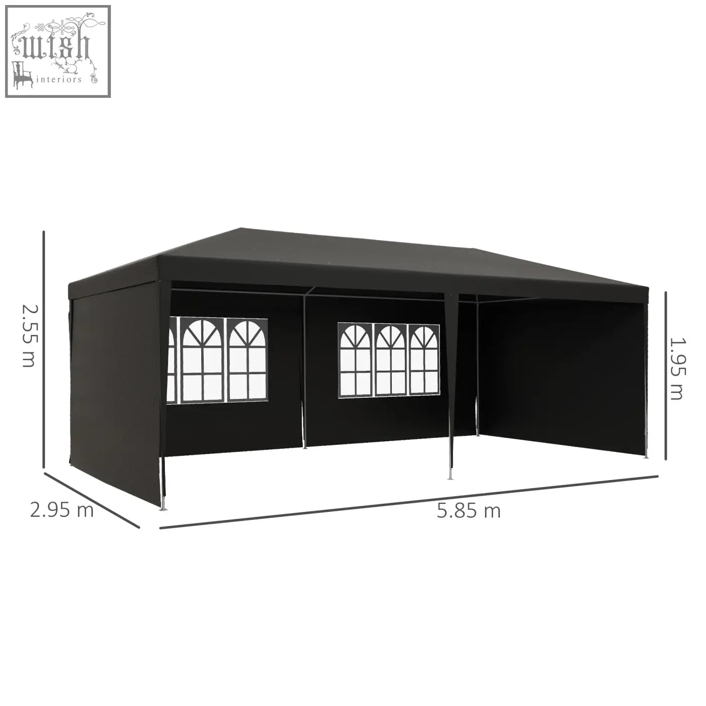 Black outsunny 6 x 3 m party tent canopy with arched window panels, guy ropes, ground pegs, and an open feeling design