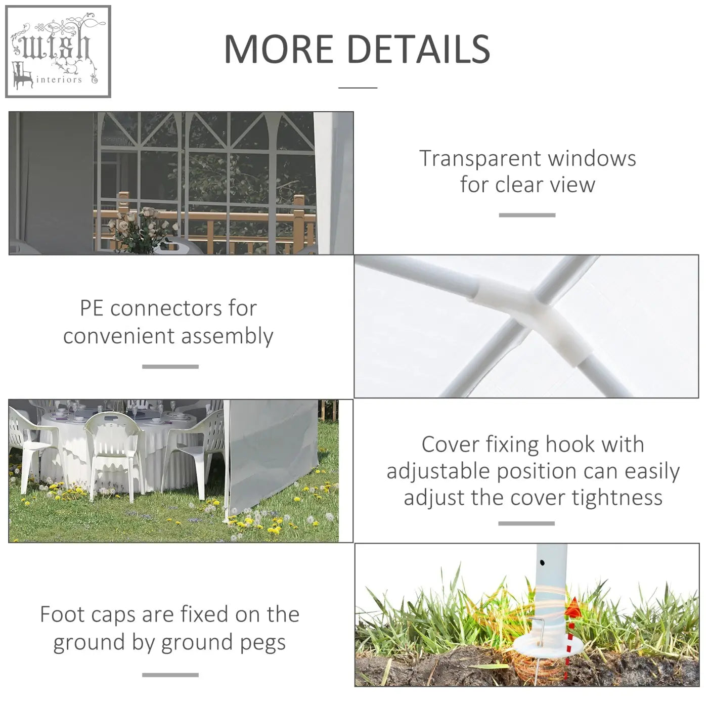 White plastic frame outsunny party tent gazebo with transparent windows and pe connectors includes guy ropes and ground pegs