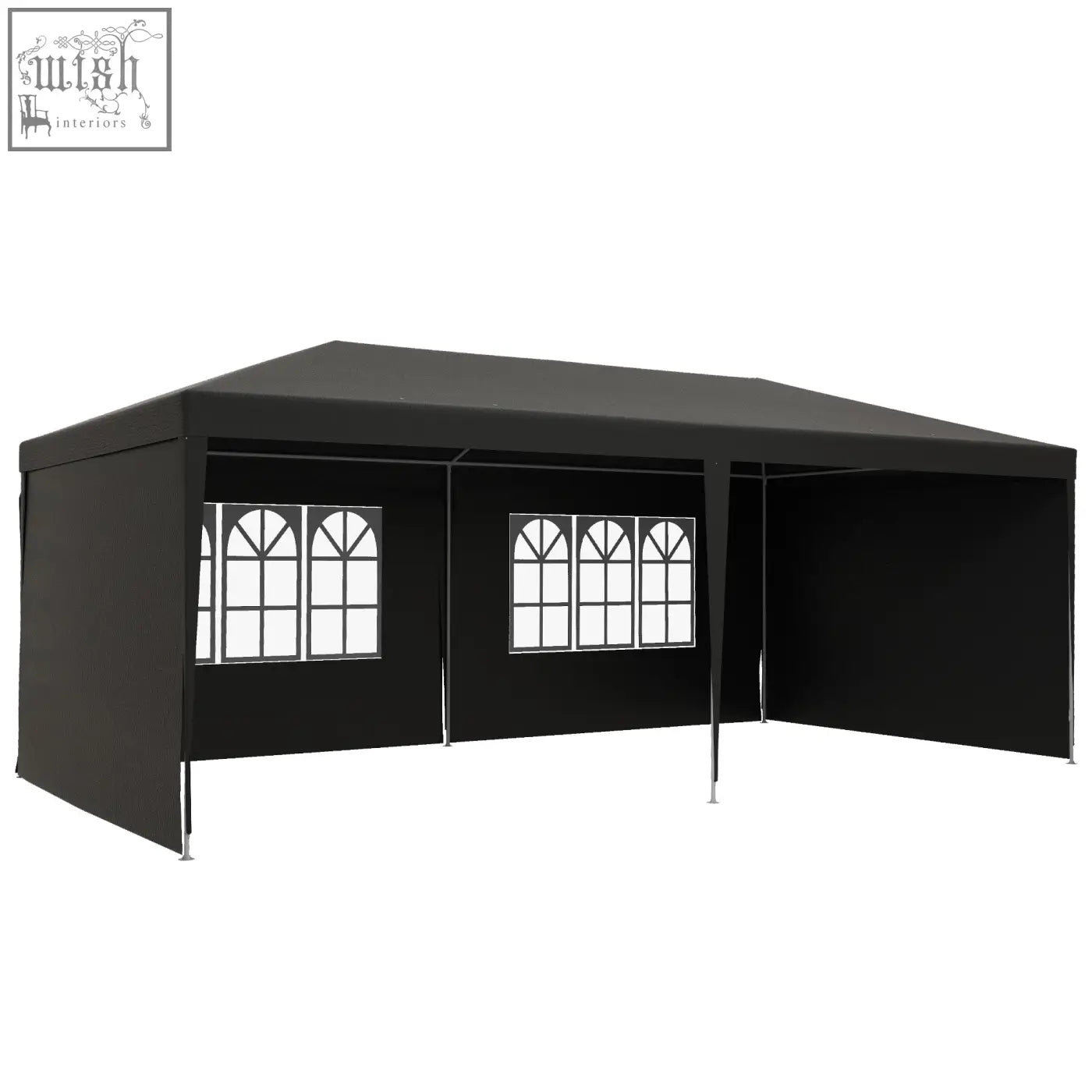 Black outsunny 6 x 3 m party tent gazebo with arched window panels dark grey features guy ropes ground pegs for open feeling
