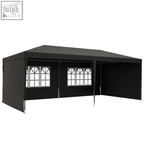 Black outsunny 6 x 3 m party tent gazebo with arched window panels dark grey features guy ropes ground pegs for open feeling