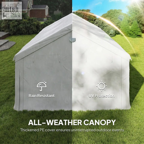 White all-weather canopy with thickened pe cover and galvanised steel frame for outdoor party and wedding tents