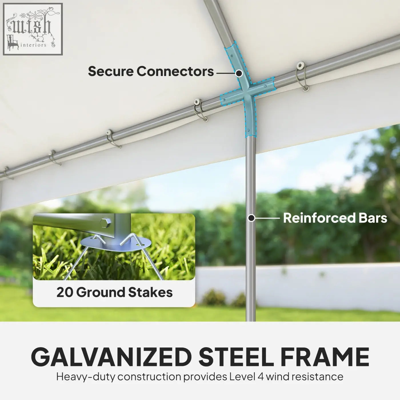 Outsunny 6 x 4 m party tent with galvanized steel frame blue connectors and reinforced bars for heavy duty use