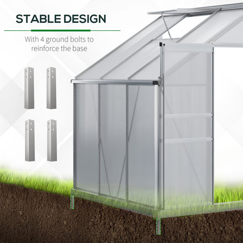 Silver framed outsunny lean to wall greenhouse with aluminium alloy frame polycarbonate panels and reinforced base bolts