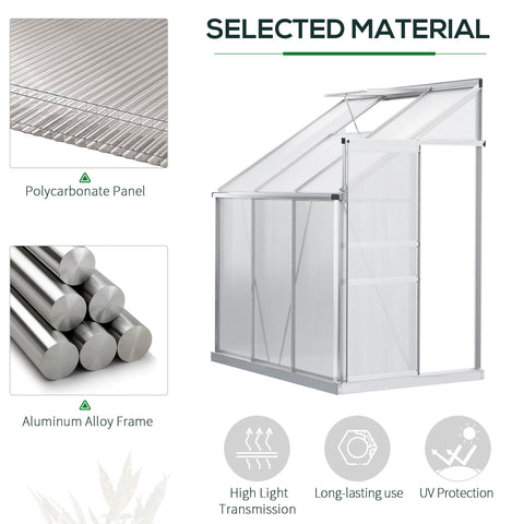 Silver framed outsunny 6x4ft lean to wall greenhouse with aluminium alloy frame and clear polycarbonate panels create