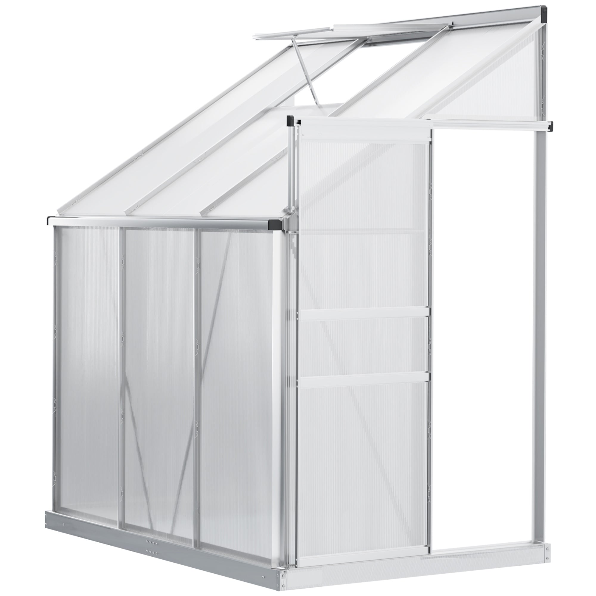 Silver-framed outsunny 6x4ft lean to greenhouse with aluminium alloy frame and clear polycarbonate panels create a bright grow space