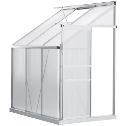 Silver-framed outsunny 6x4ft lean to greenhouse with aluminium alloy frame and clear polycarbonate panels create a bright grow space
