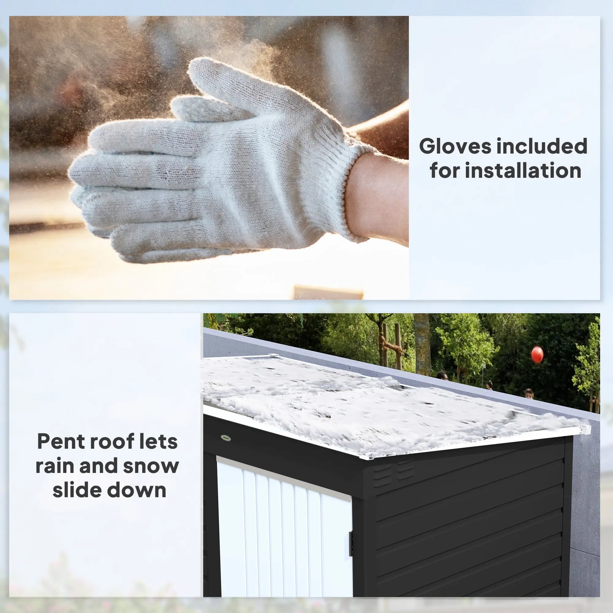 Outsunny 6x4ft galvanised steel garden storage shed with black and white pent roof and textured siding for outdoor use