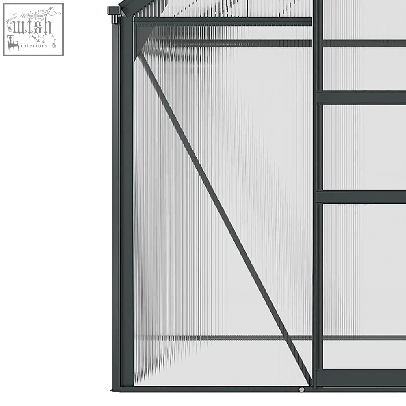 Black-framed outsunny 6x6ft greenhouse with transparent ribbed panels, aluminium frame, and four ground stakes included