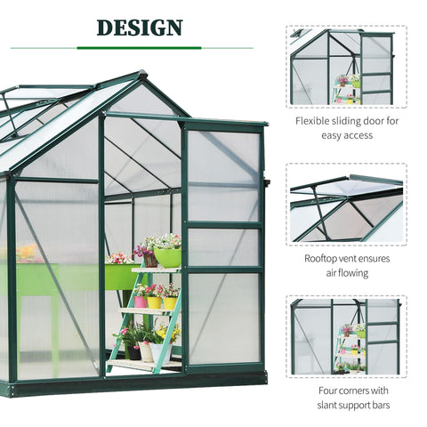 Green framed outsunny 6 x 8ft greenhouse with aluminium frame sliding door and four ground stakes included