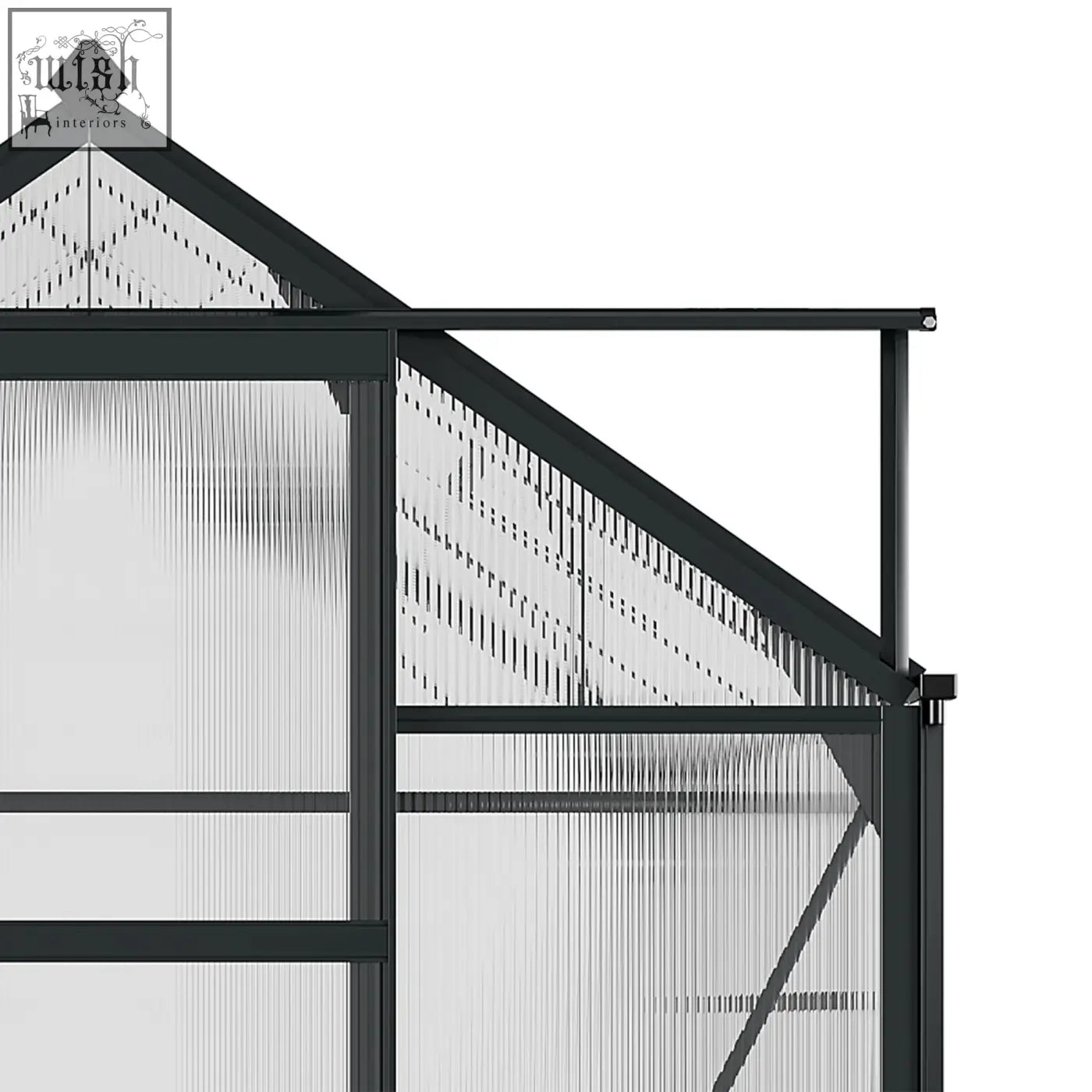 Black-framed outsunny 6x8ft polycarbonate greenhouse with aluminium frame and four ground stakes included in grey
