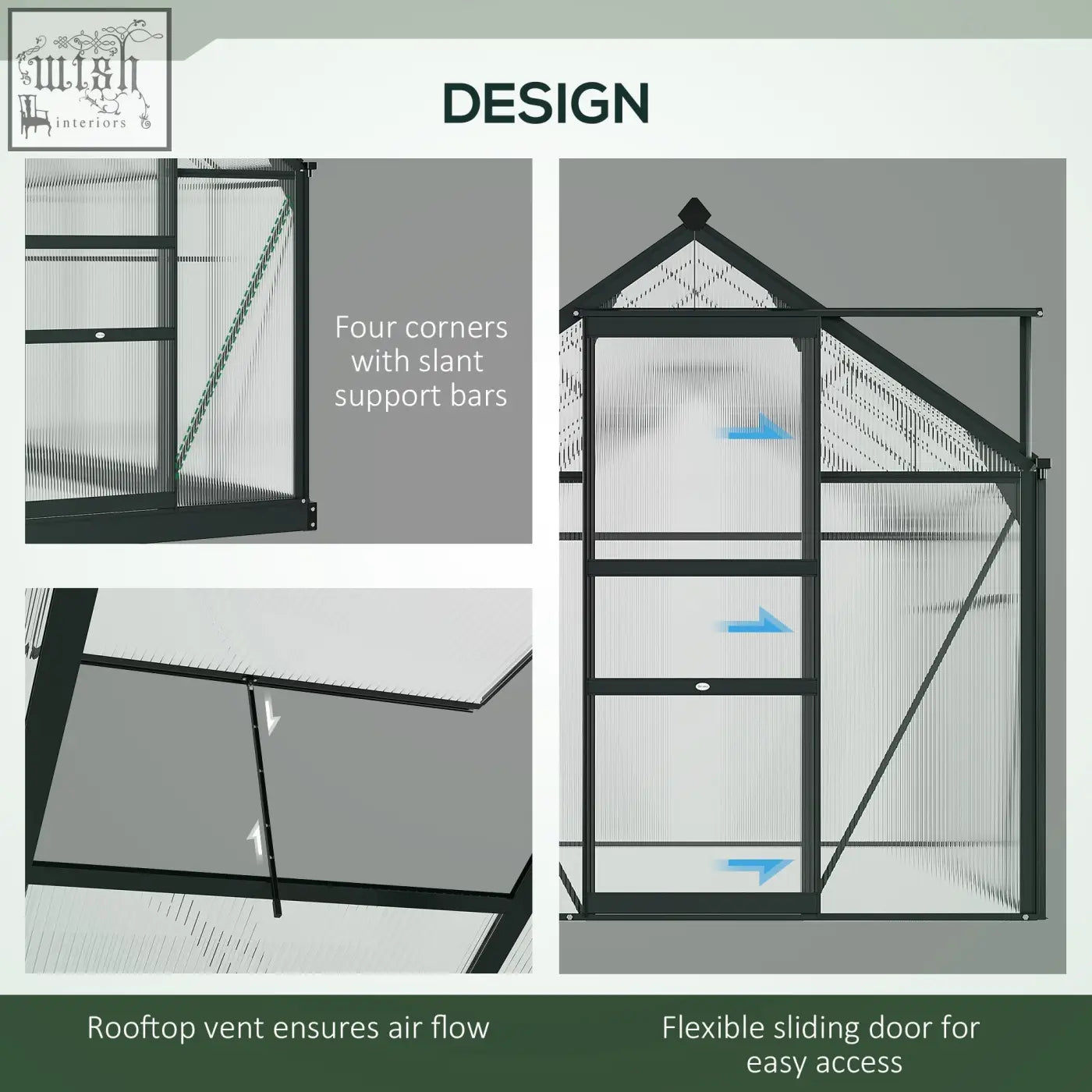 Outsunny 6x8ft polycarbonate greenhouse with aluminium frame grey translucent panels and flexible sliding door four ground stakes included