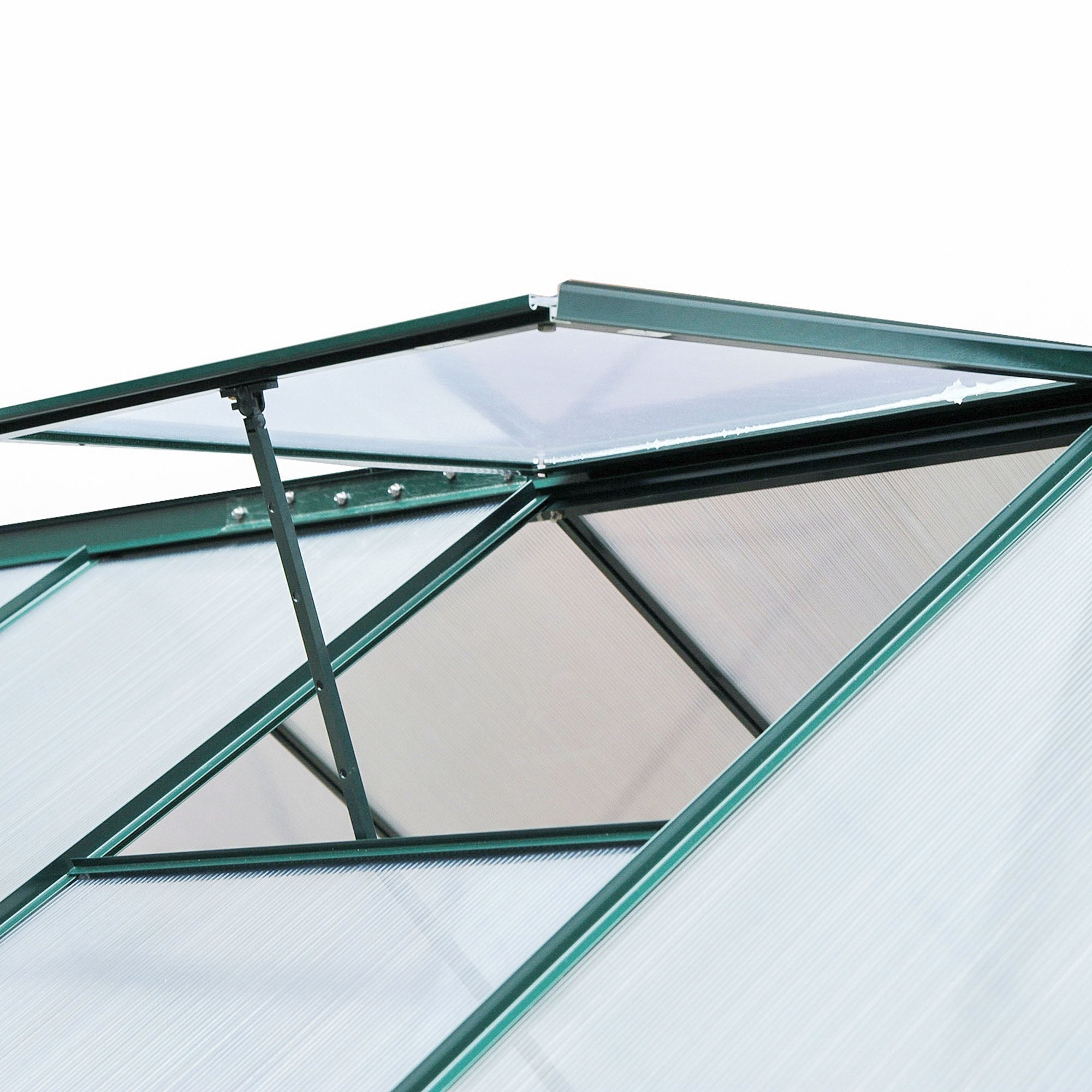 Green framed outsunny 6 x 8ft greenhouse roof with transparent panels aluminum frame and ground stakes included