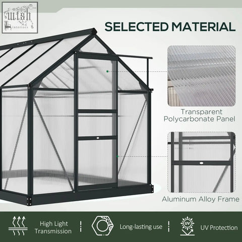 Outsunny 6 x 8ft polycarbonate greenhouse with black aluminium frame four ground stakes included for sturdy setup