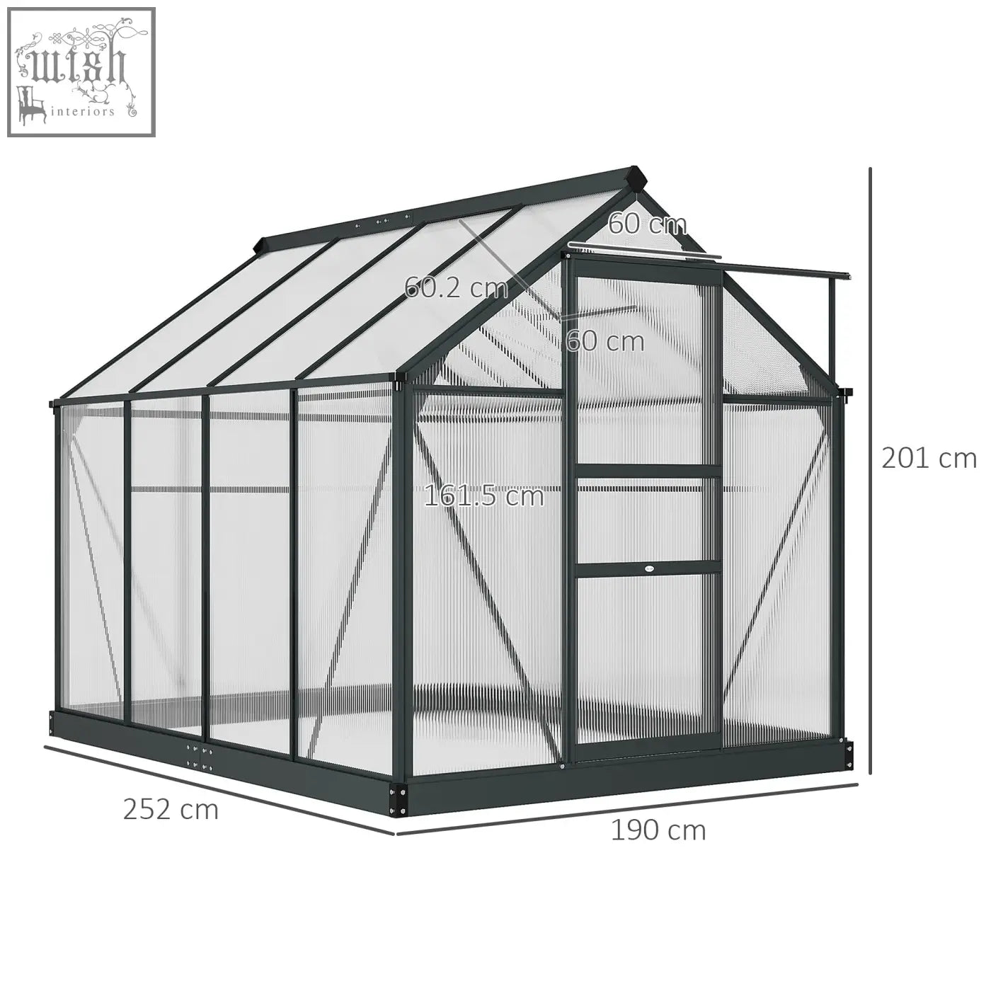 Outsunny 6 x 8ft grey greenhouse with aluminium frame, transparent panels, slide door, window, and ground stakes included